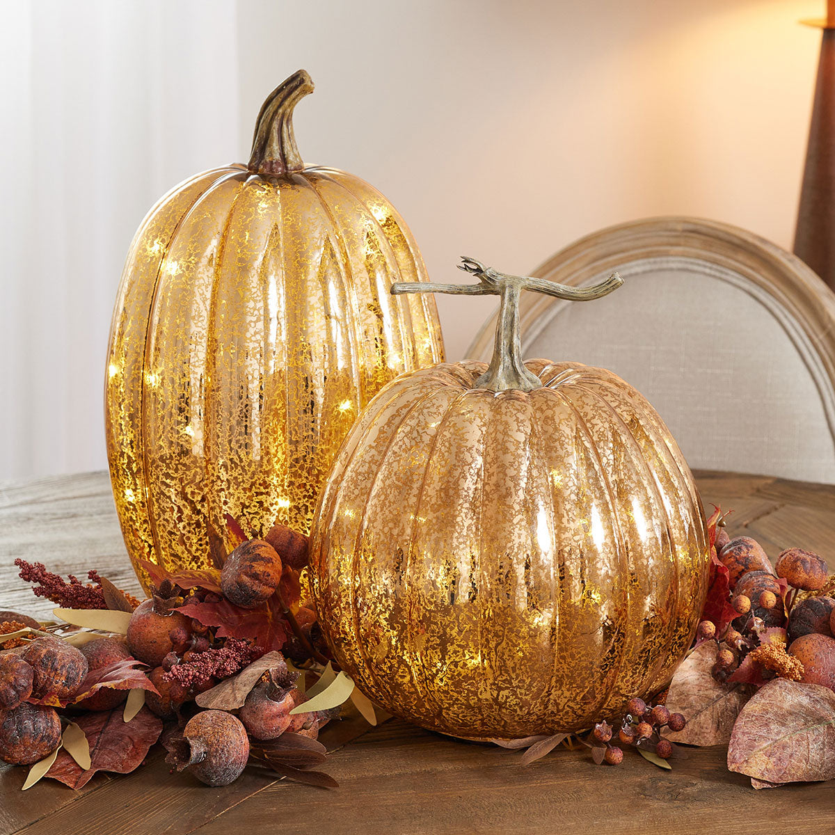 Illuminated Metallic Pumpkin Duo (Set of 2)