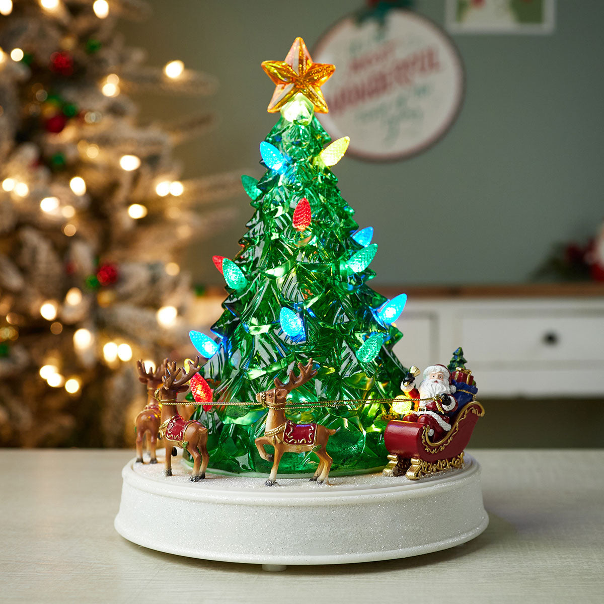LED Santa’s Reindeer Rotating Carousel Tree with Music