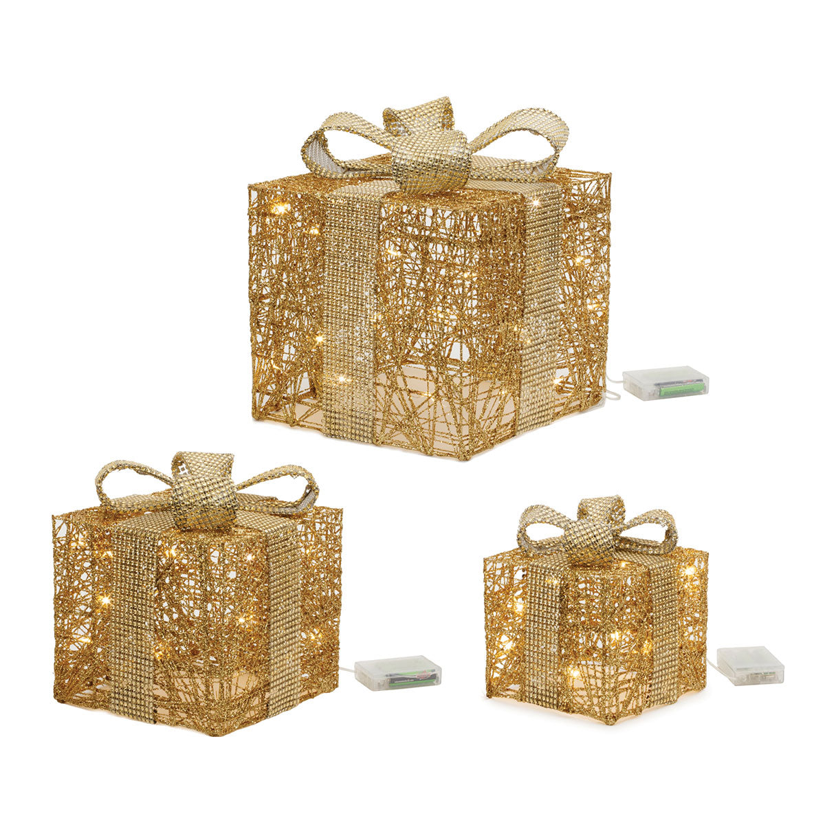 Pre-Lit Christmas Gift Box Decoration (Set of 3)