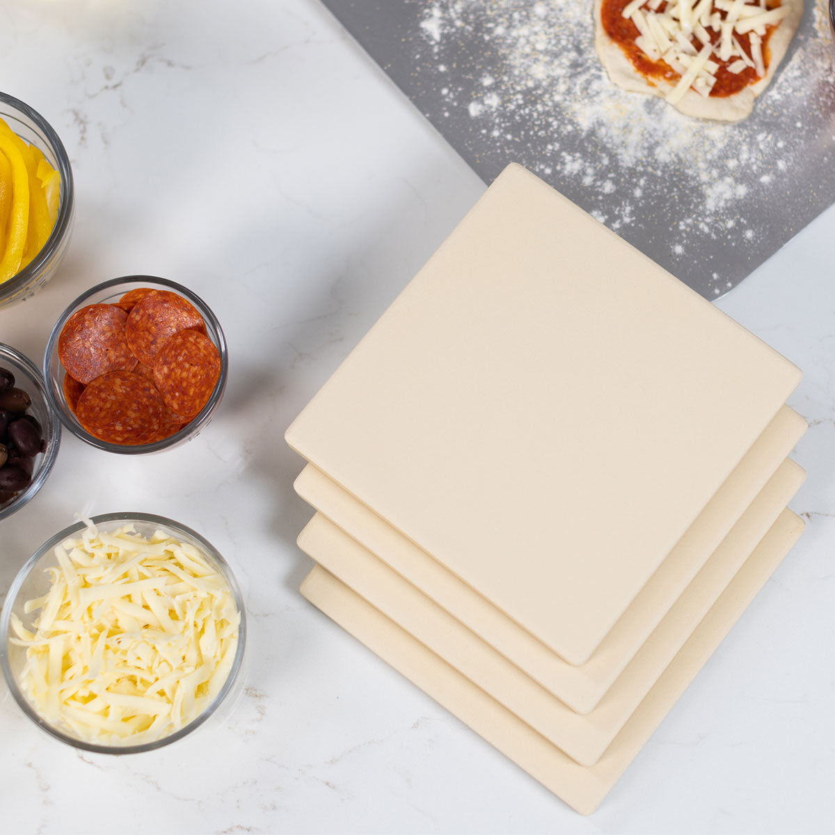 Cordierite Square Pizza Stone 4 Piece Set
