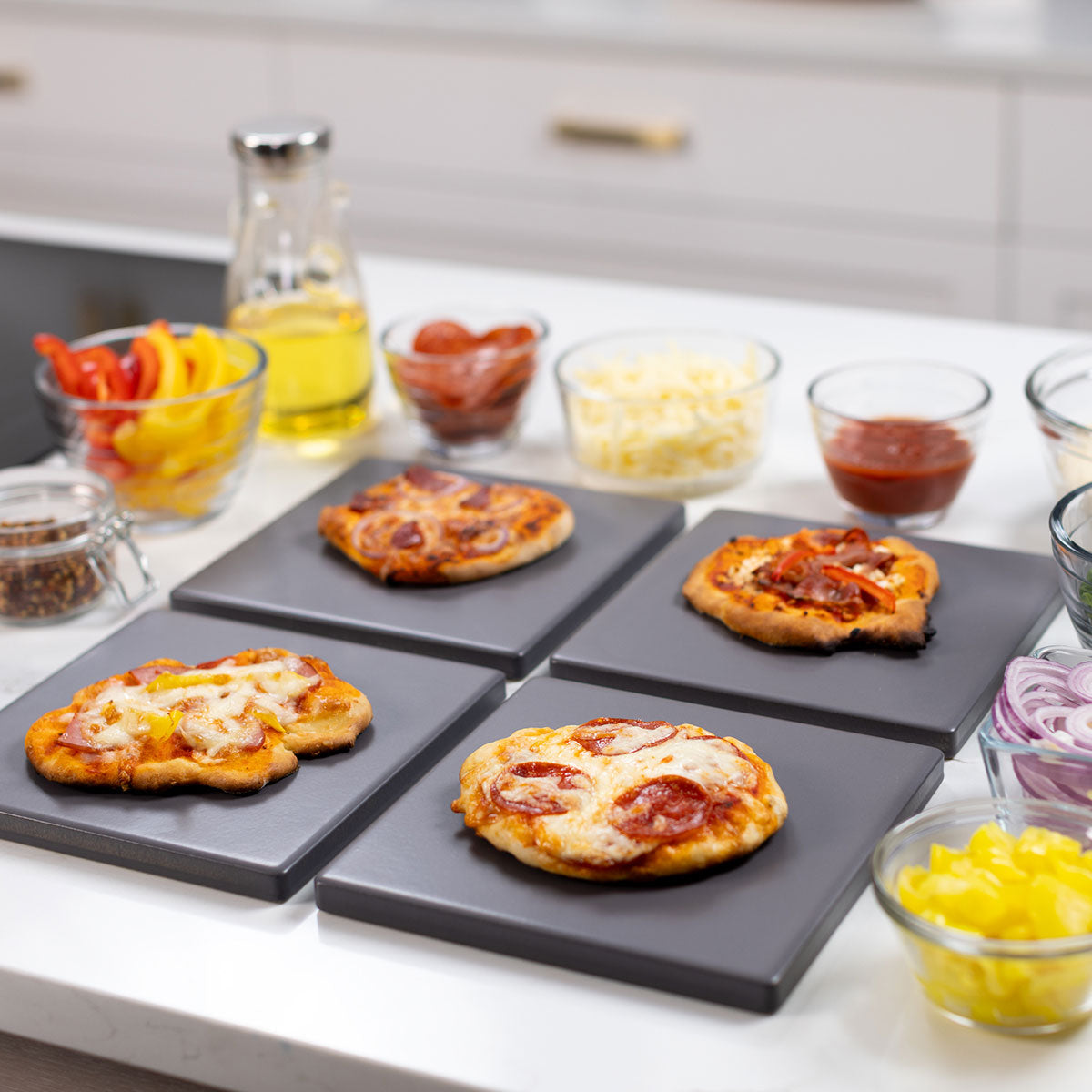 Glazed Cordierite Square Pizza Stone 4 Piece Set