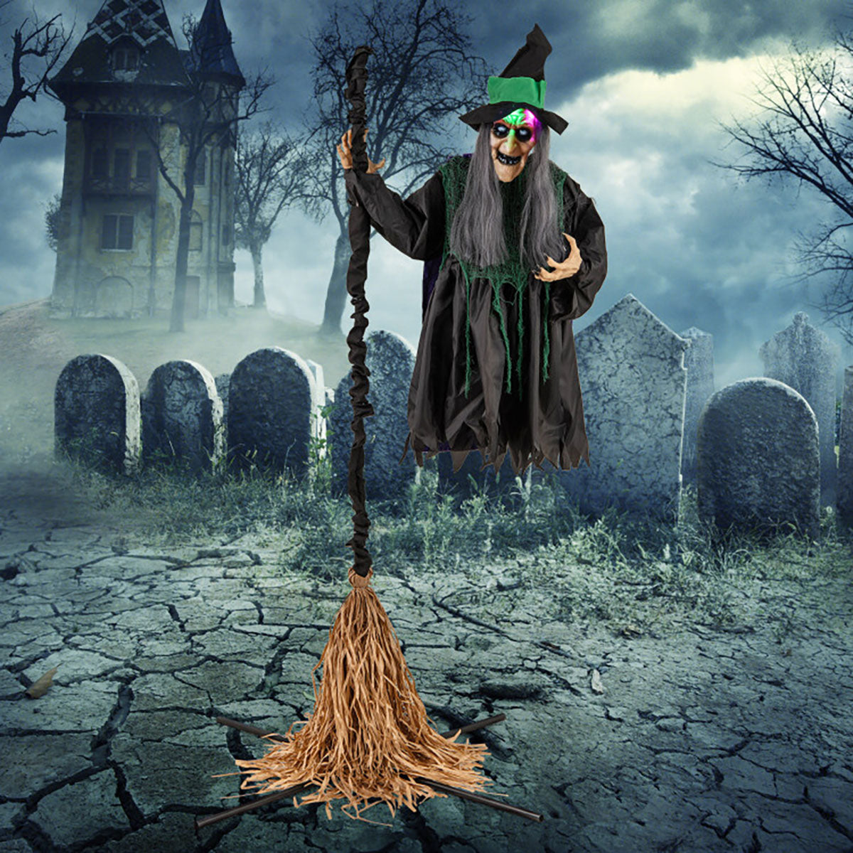 7 Ft. Mechanized LED Witch on Broom