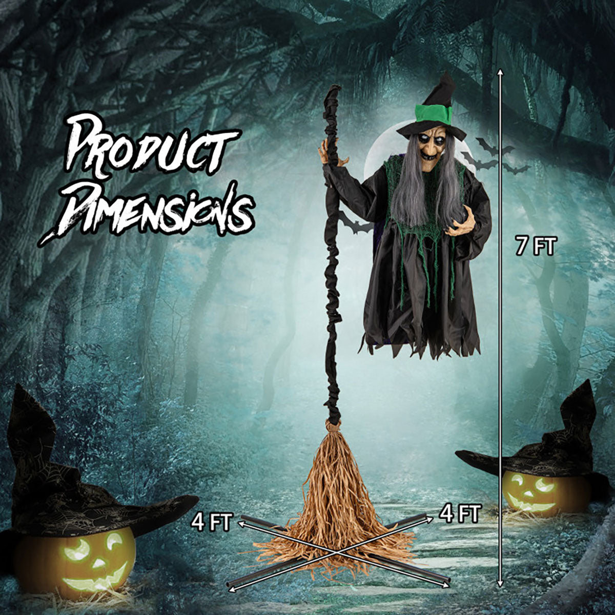 7 Ft. Mechanized LED Witch on Broom