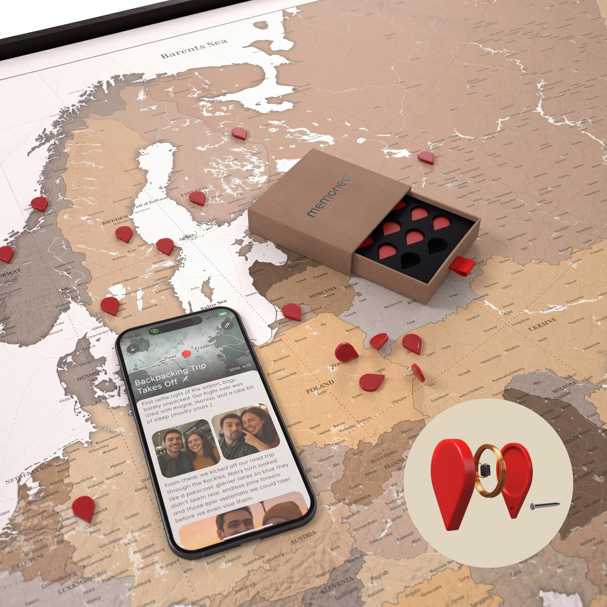 Pin and Remember Photo-Linked World Map with Pins
