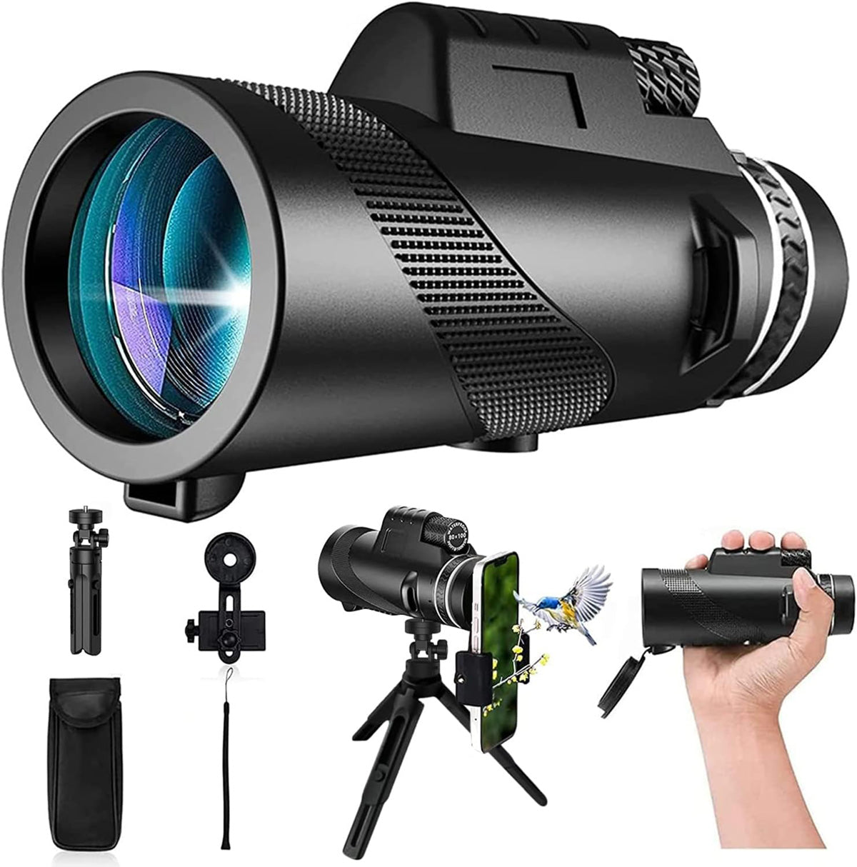 Monocular Telescope with Smartphone Holder and Tripod