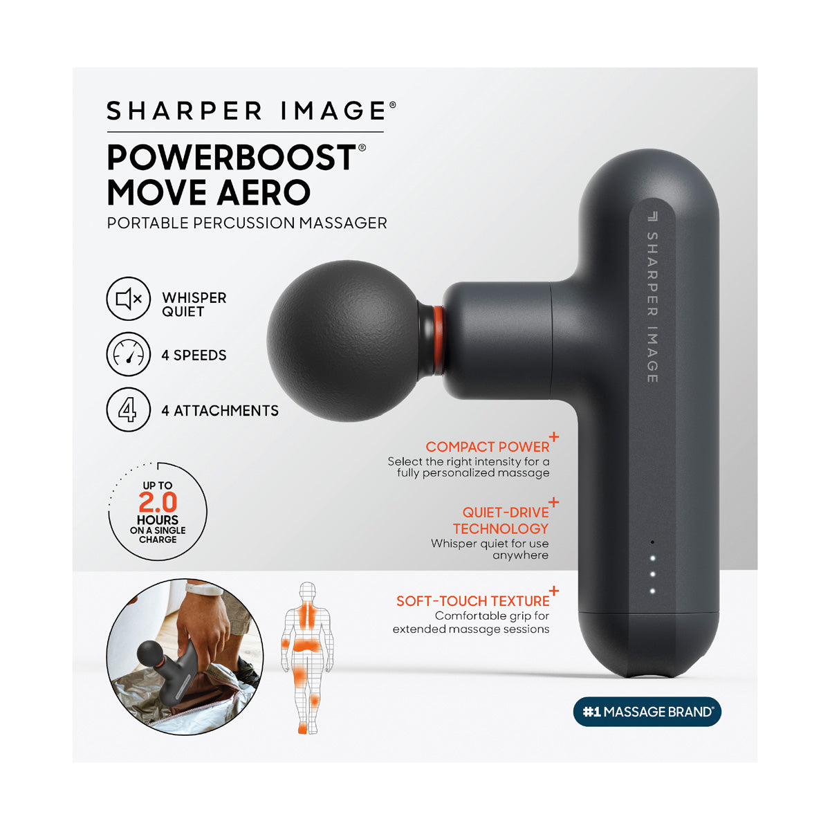 Powerboost Move Portable Percussion Massager Aero by Sharper Image