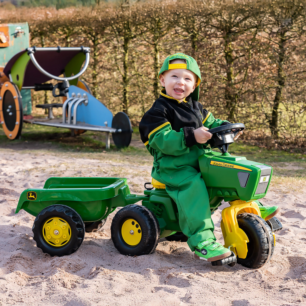 John Deere 3-Wheeled Pedal Tractor With Trailer