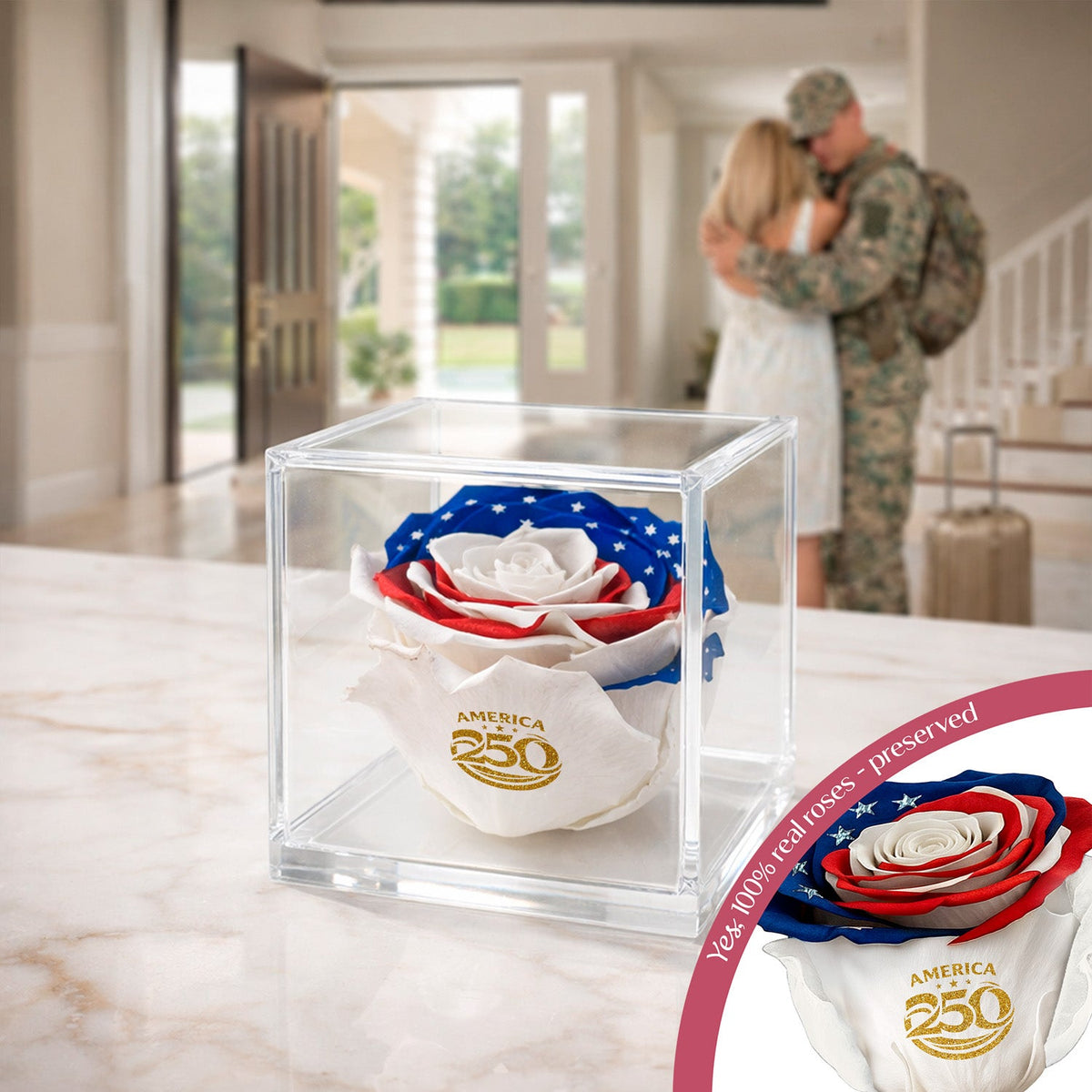 Stemless Patriotic Preserved Rose