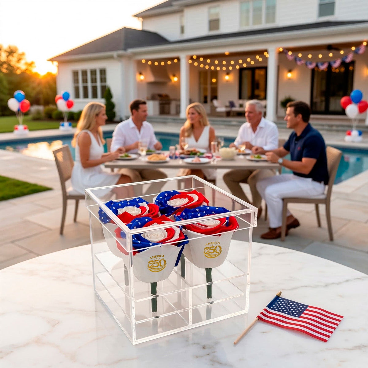 Patriotic Preserved Roses (4 Stems)