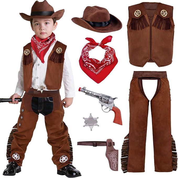JOYIN Boys Cowboy Hat Costume - Kids Halloween Western Outfit Set