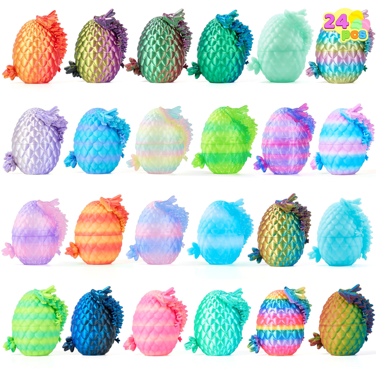24 Pcs 3D Printed Dragon Eggs Articulated Toys for Easter Party, Egg Hunt & Classroom Prizes