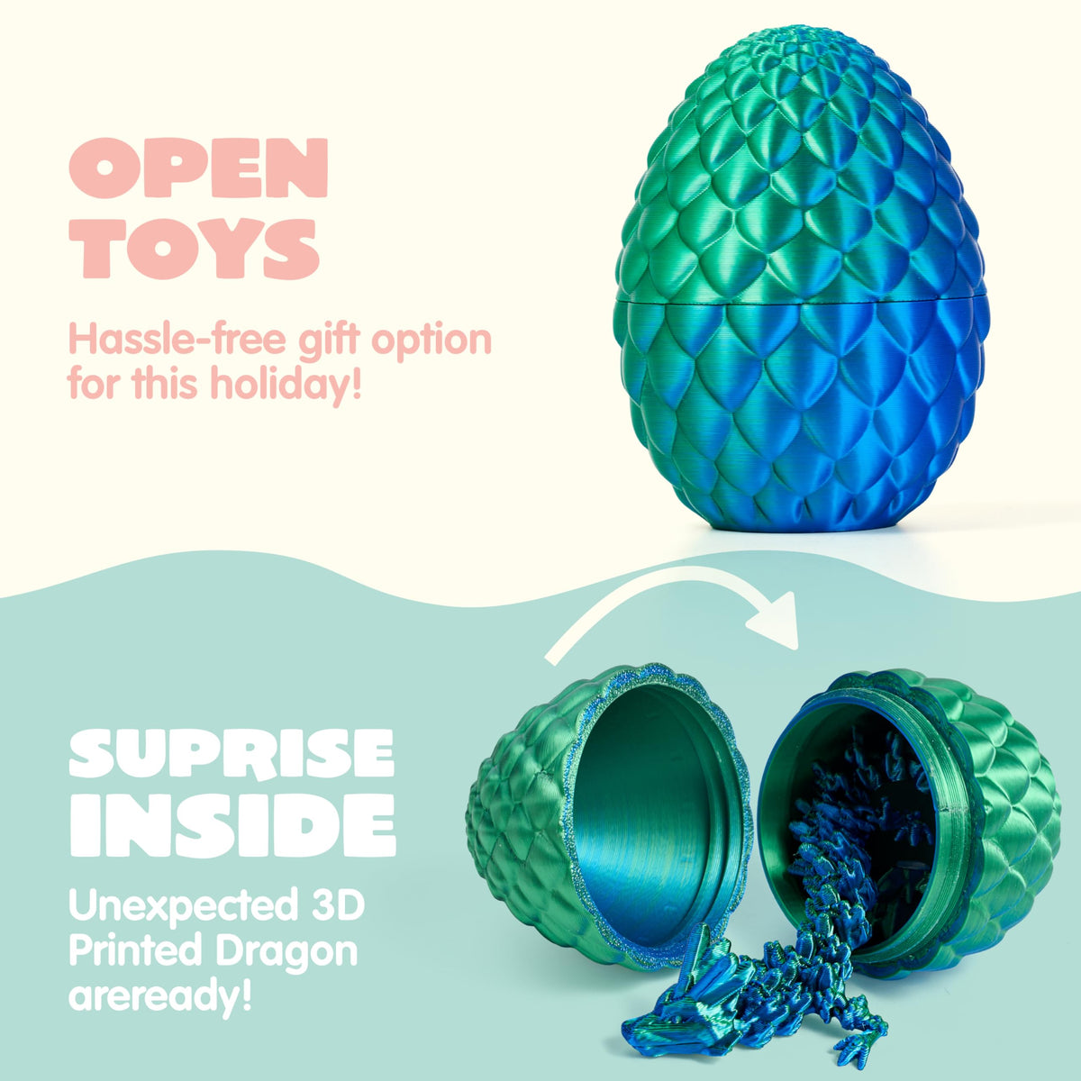 24 Pcs 3D Printed Dragon Eggs Articulated Toys for Easter Party, Egg Hunt & Classroom Prizes