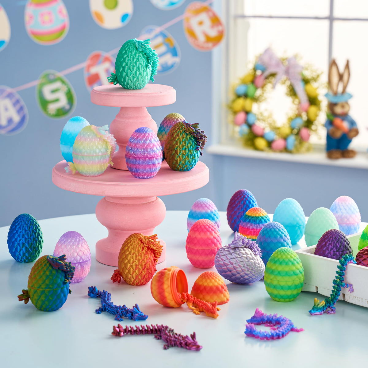 24 Pcs 3D Printed Dragon Eggs Articulated Toys for Easter Party, Egg Hunt & Classroom Prizes