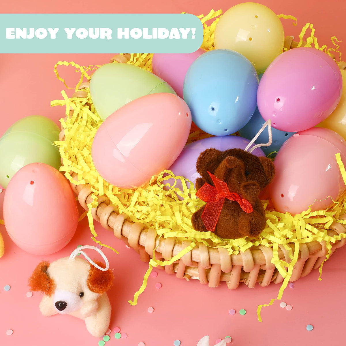 24Pcs Prefilled Easter Eggs with Mini Plush Animal Toys for Kids