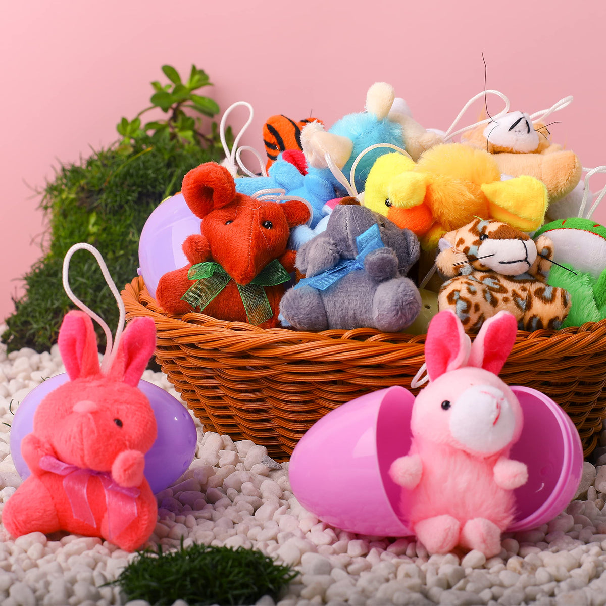 24Pcs Prefilled Easter Eggs with Mini Plush Animal Toys for Kids