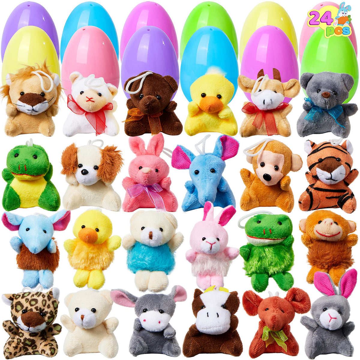 24Pcs Prefilled Easter Eggs with Mini Plush Animal Toys for Kids