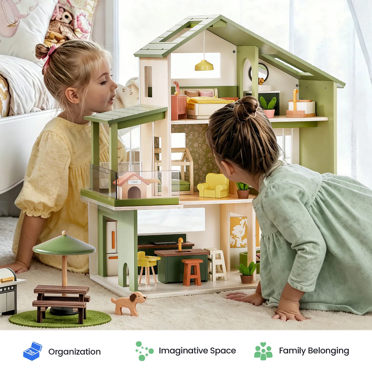 Tiny Land® Sweetwood Edge Dollhouse - Green & Pink