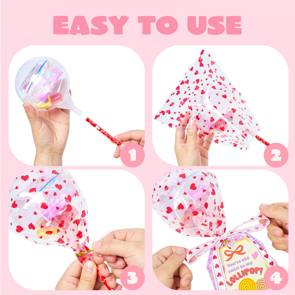 28 Packs Giant Valentine Lollipop Stationery Set with Cards, Includes Pencils Erasers Stampers Sharpener Stickers