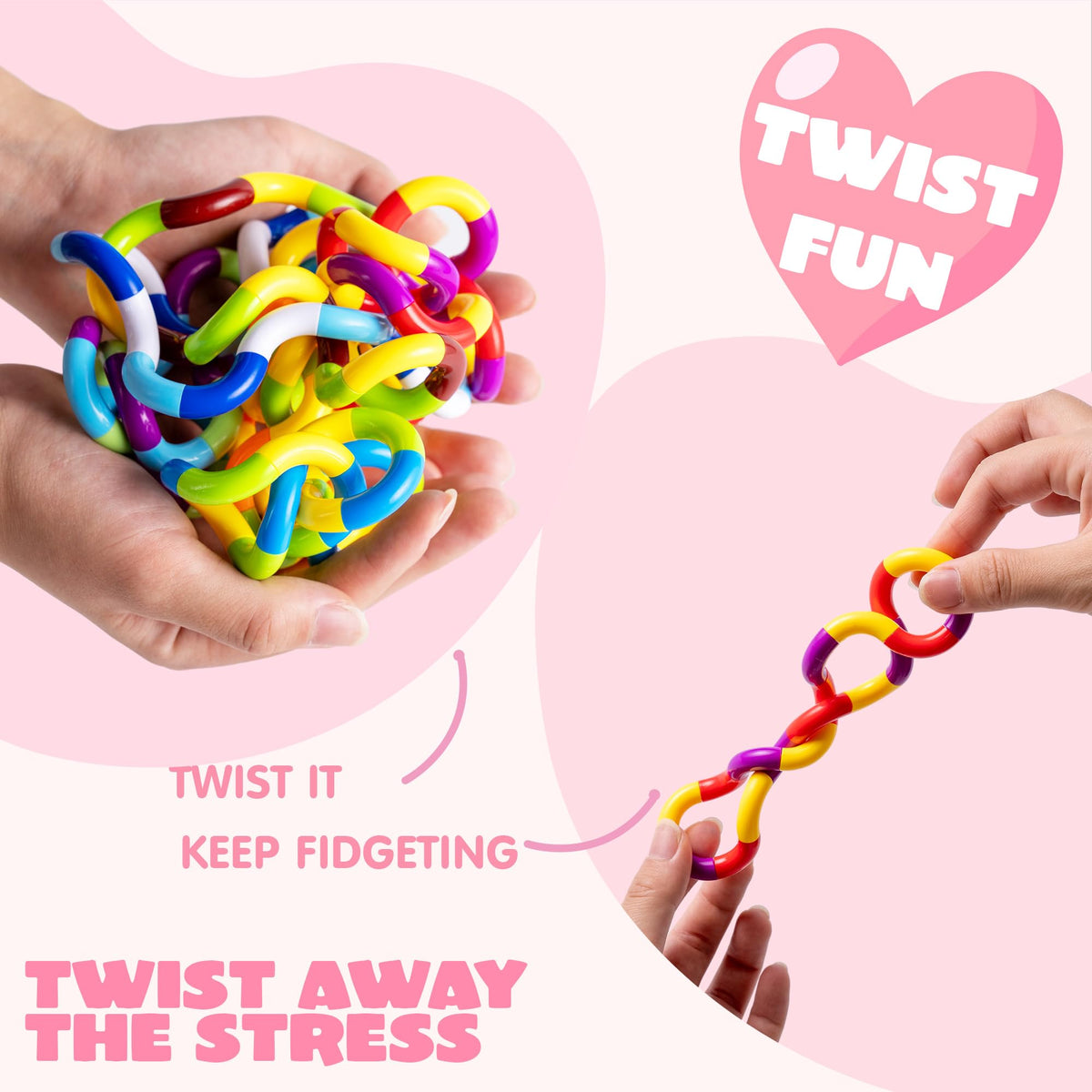 28 Pcs Valentine’s Day Twist & Spin Fidget Chains with Cards