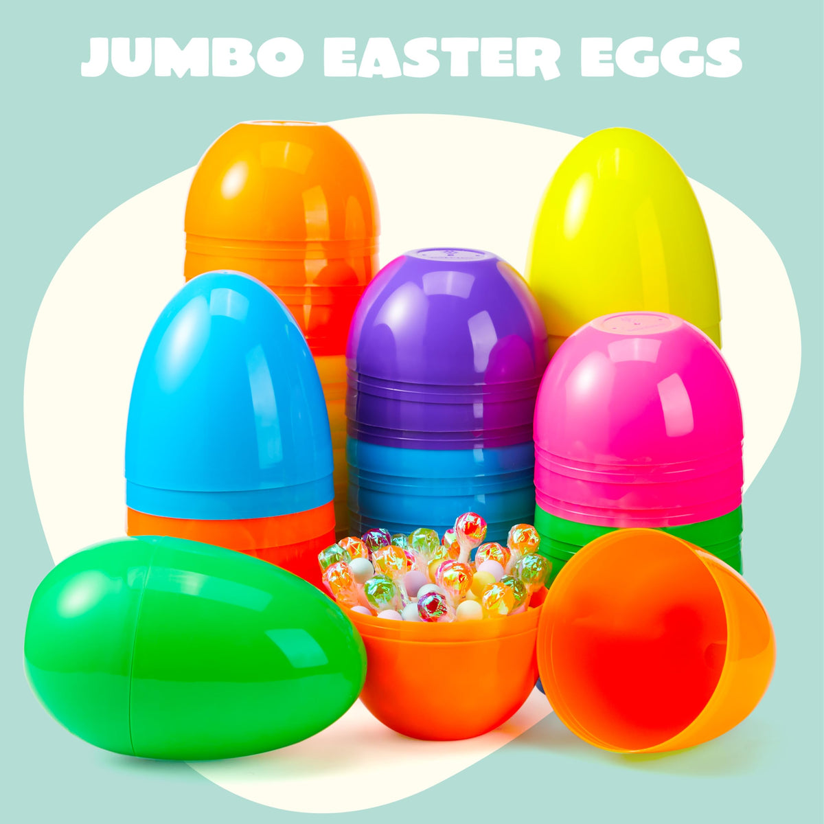24 Pcs Large Plastic Easter Eggs, 6 Inches Colorful Jumbo Eggs Fillable