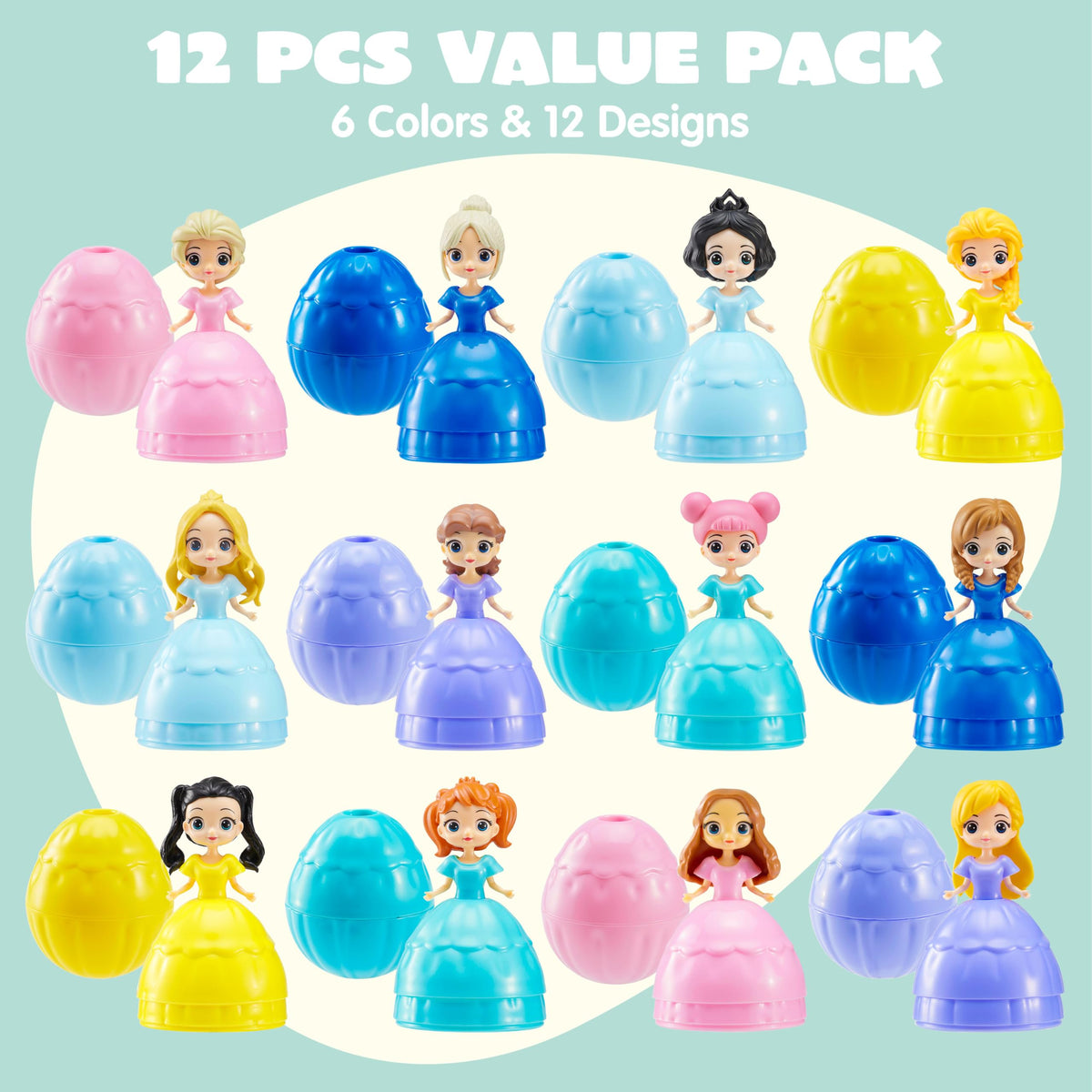 12 Pcs Filled Easter Egg with Princesses Doll for Easter Eggs Hunt