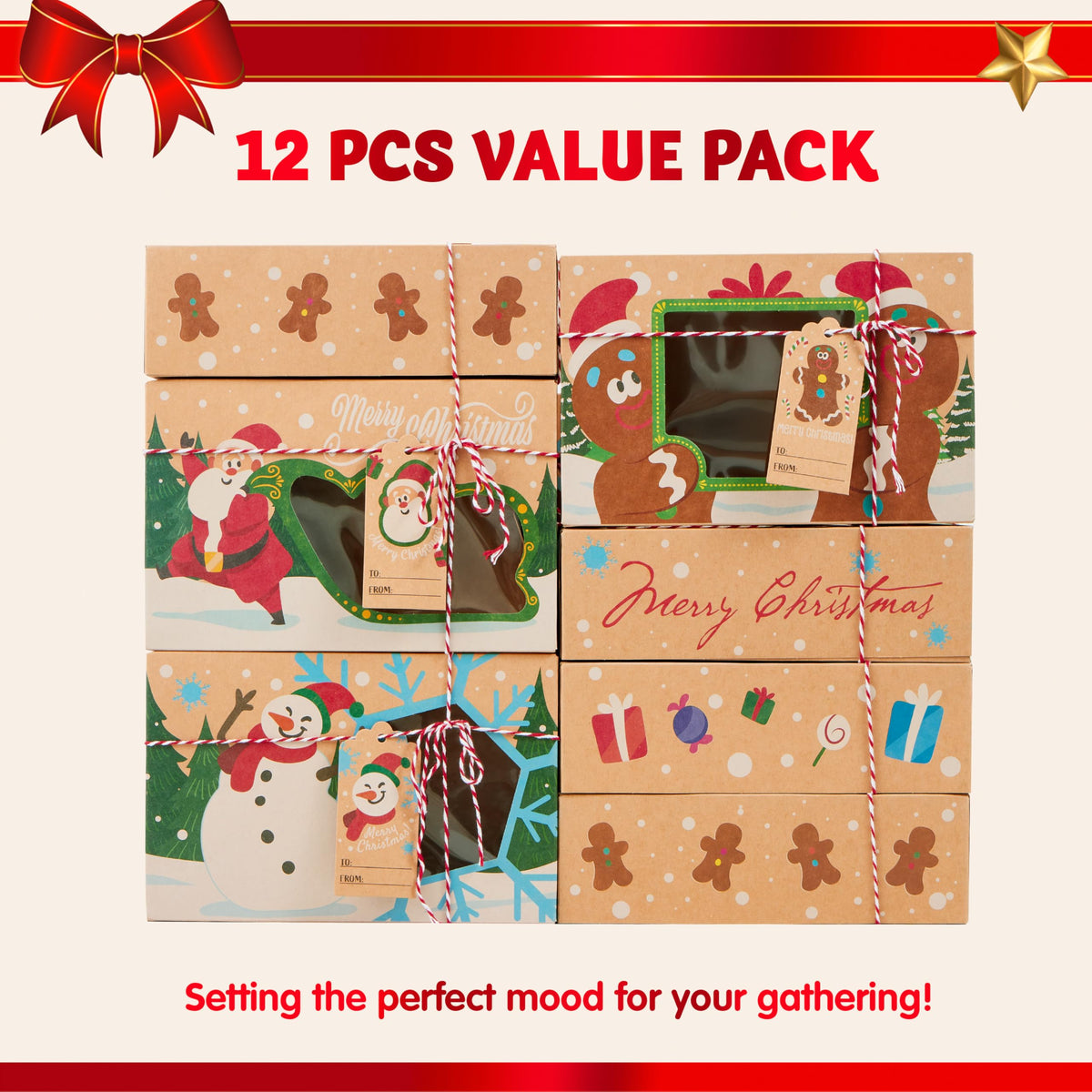 24 PCS Christmas Cookie Gift Baking Box with Window Auto-Popup