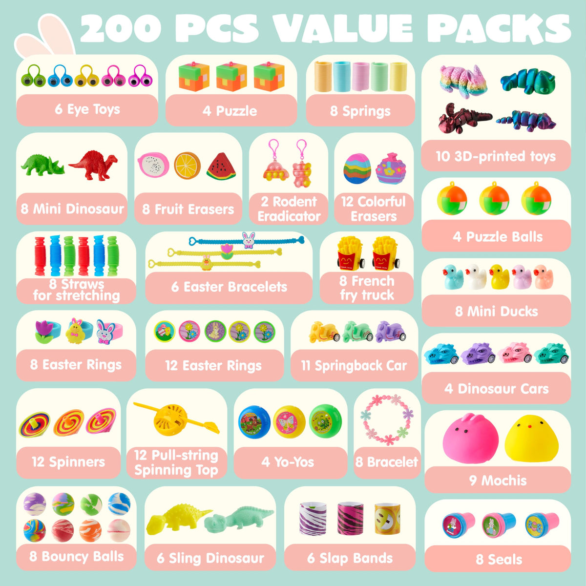 200Pcs Prefilled Easter Eggs with Assorted Toys for Easter Eggs Bulk