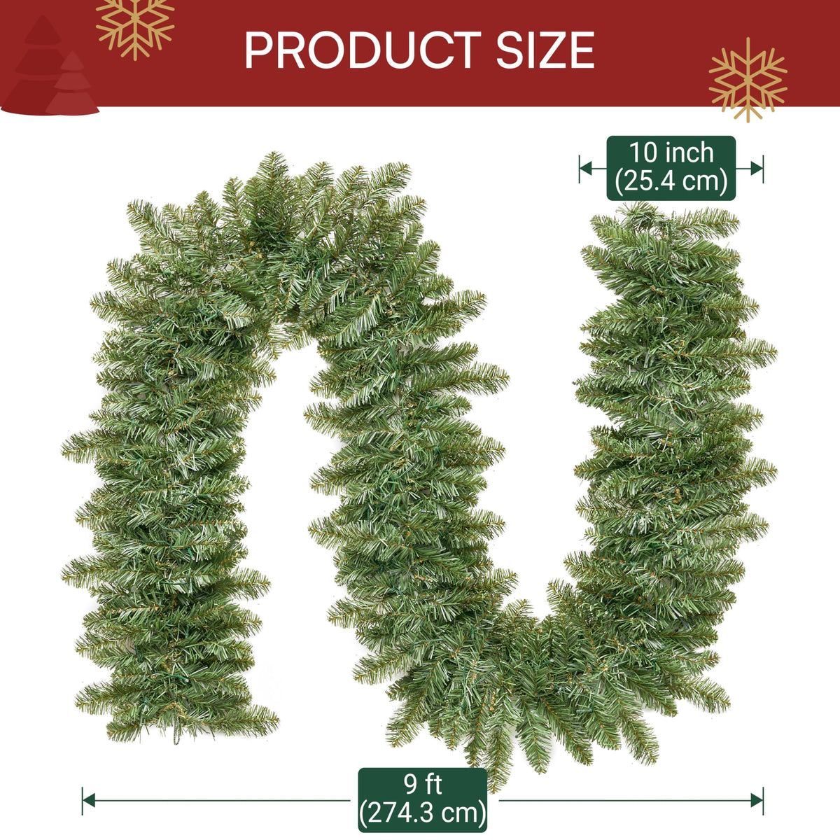 9Ft Christmas Garland Prelit with 50 Count Light