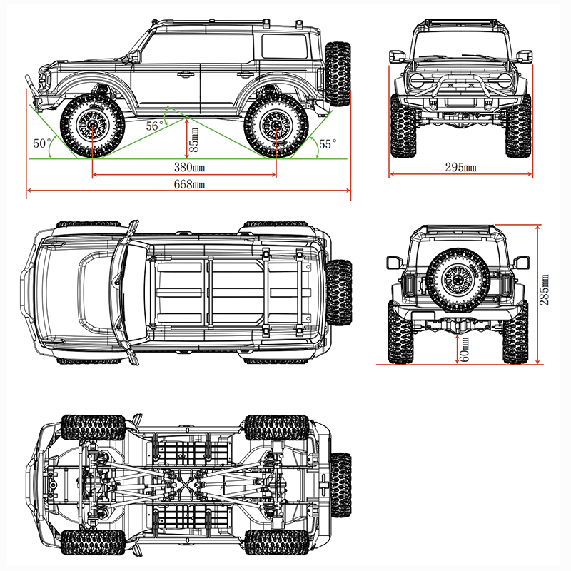 1/8 Scale Realistic 4WD Portal Axle High/Low Speed Climbing Off-Road Vehicle - ZH09