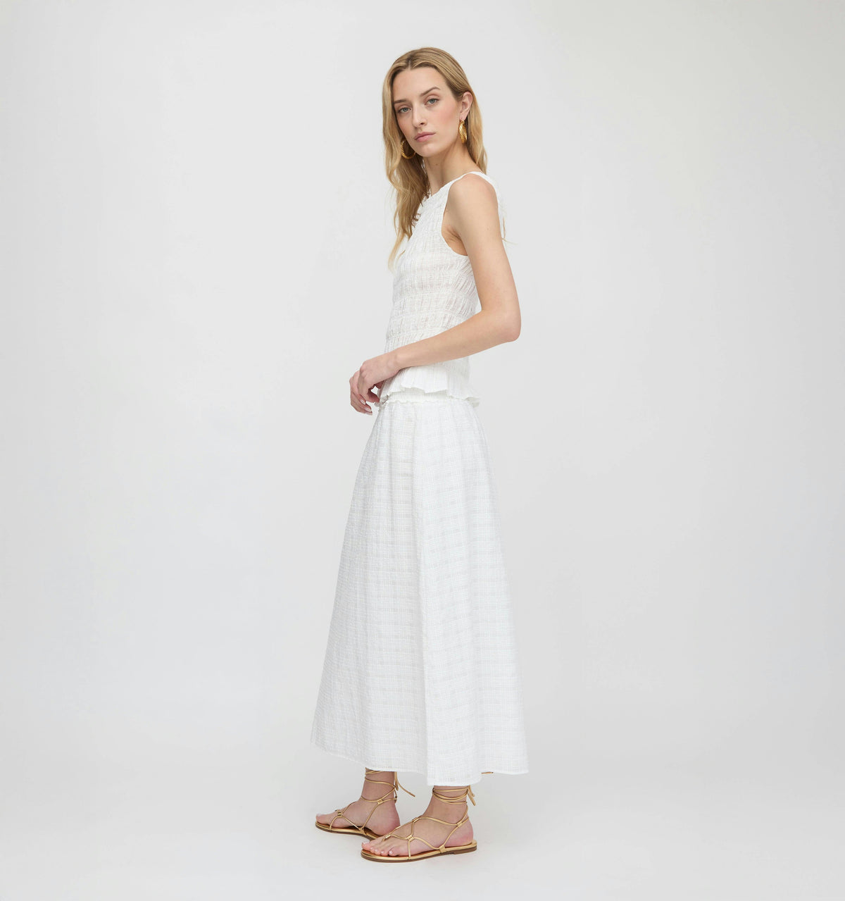 The Phoebe Nap Top - White Crinkle Check