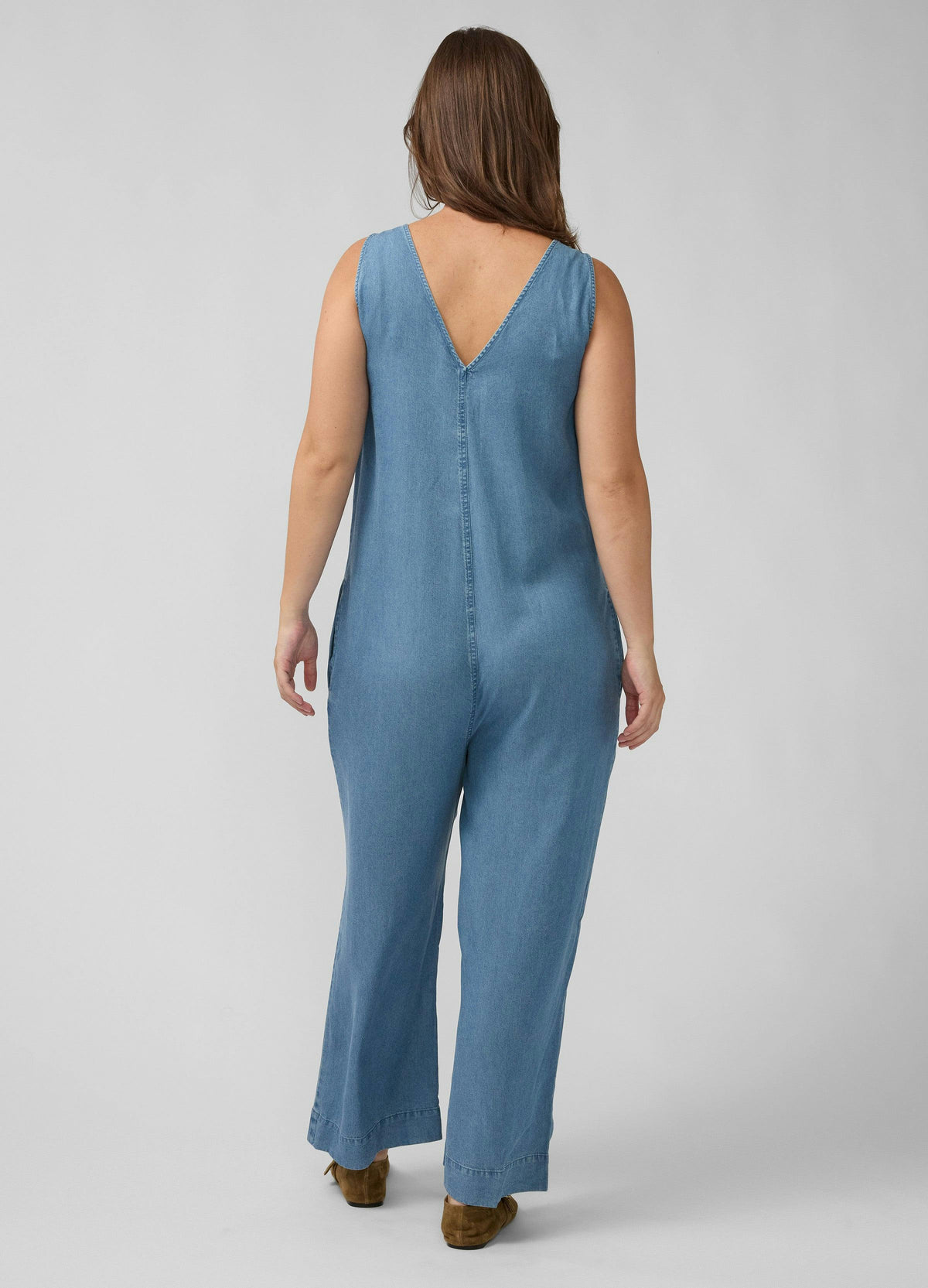 Wide Leg Zip Front Chambray Maternity and Nursing Jumpsuit