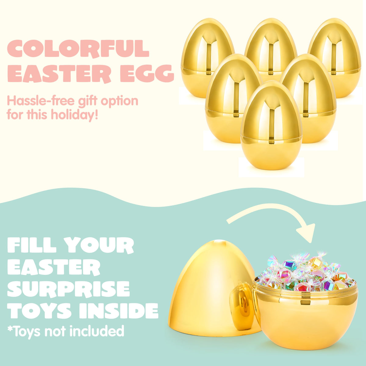 6Pcs 10'' Gold Jumbo Easter Eggs