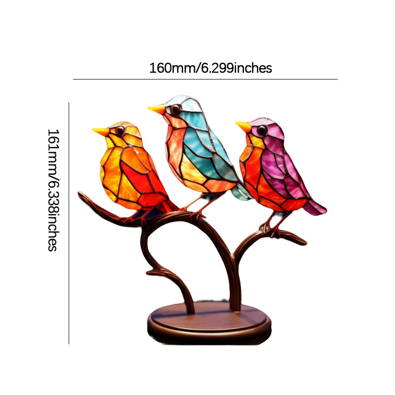 Bird Ornament on Branch, Acrylic Bird Figurine for Bedroom Decor, Colorful Desk Accessories, Living Room Decor for Shelf