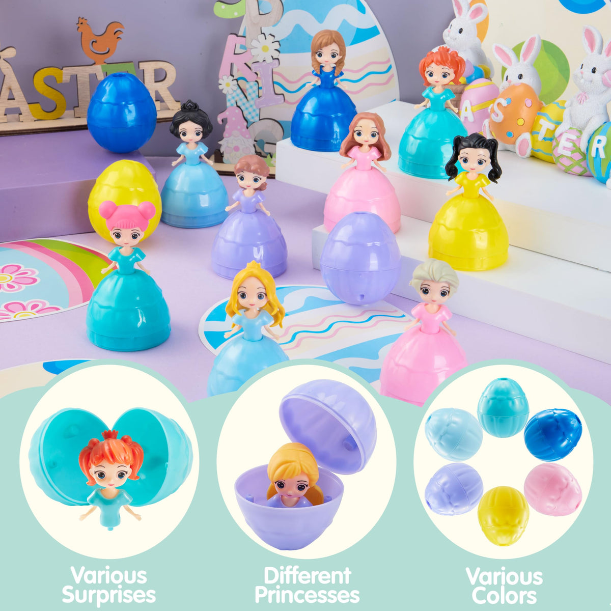 12 Pcs Filled Easter Egg with Princesses Doll for Easter Eggs Hunt