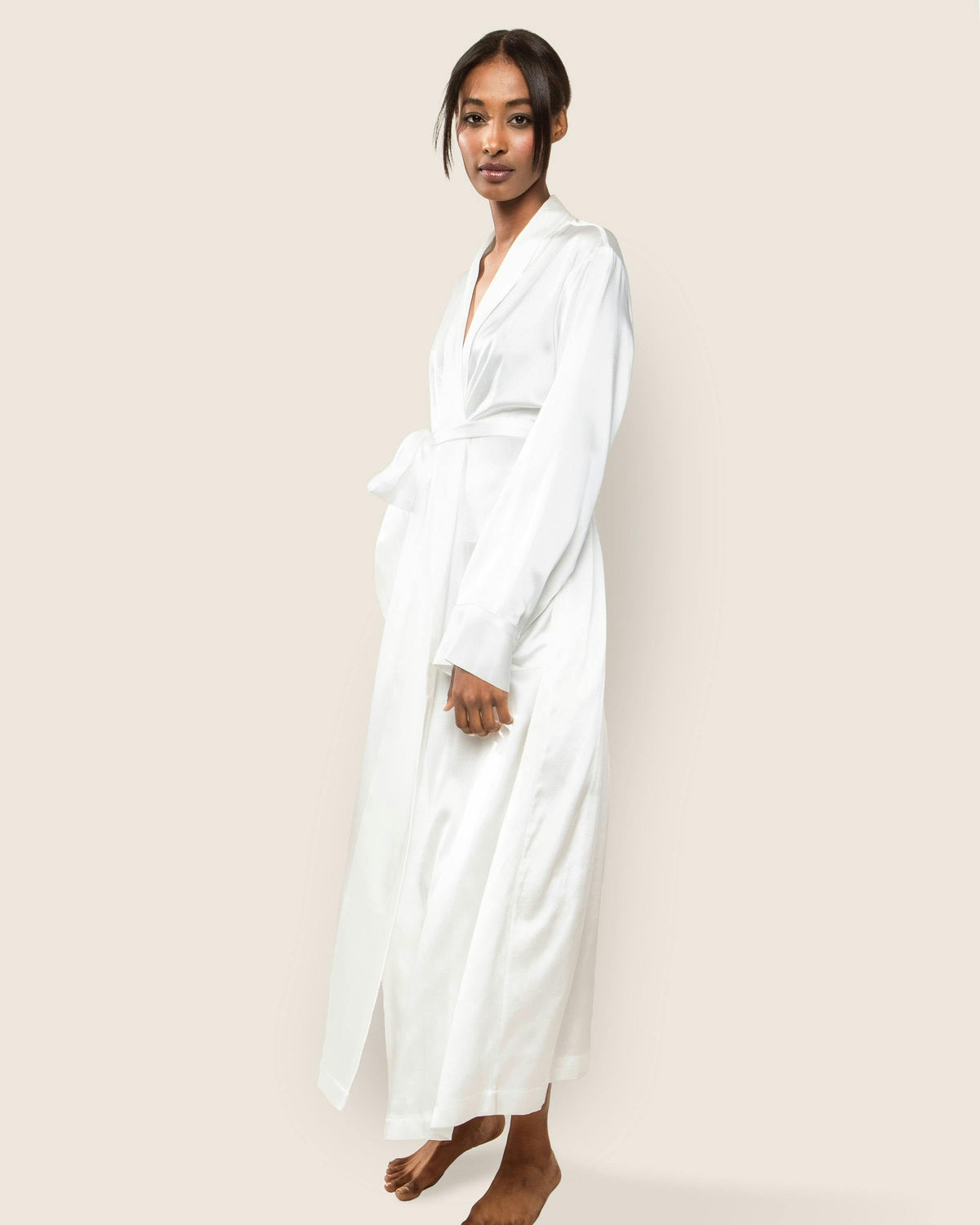 Women's Silk Long Robe in White