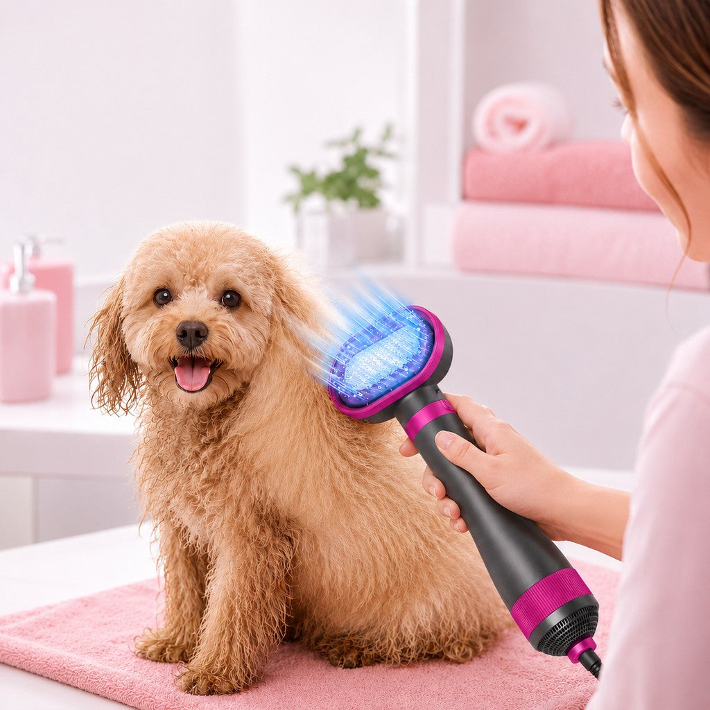 4-in-1 Pet Dryer Brush for After-Bath Grooming, Low-Noise Dog & Cat Hair Dryer Comb for Easier Drying, Brushing & Detangling