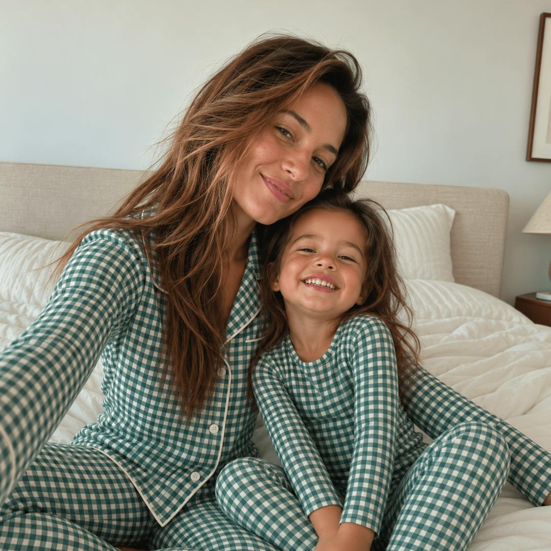 Women's Long Sleeve Pajama Set in Micro Green Pine