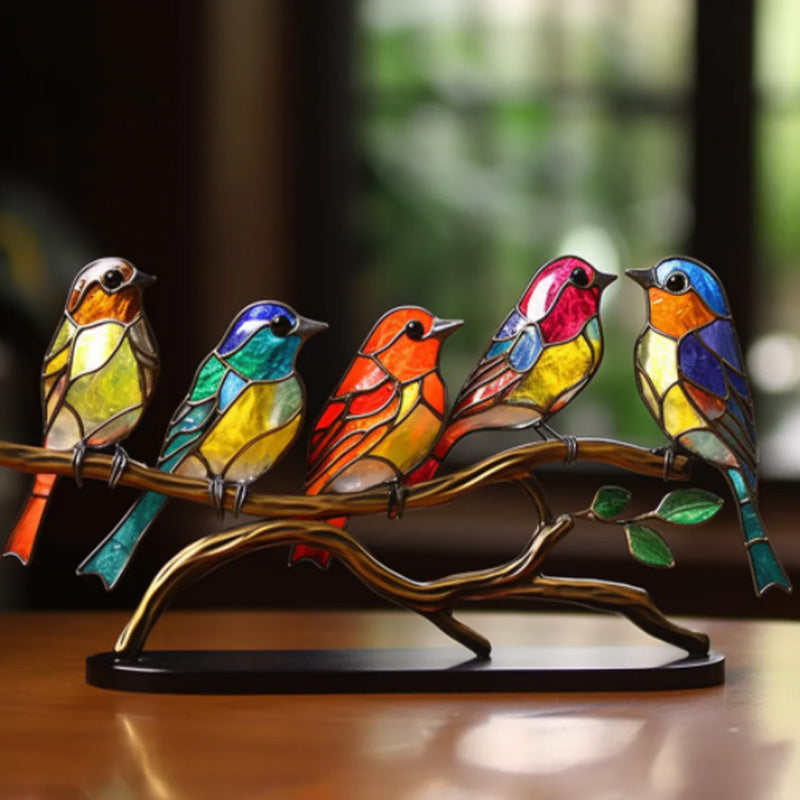 Bird Ornament on Branch, Acrylic Bird Figurine for Bedroom Decor, Colorful Desk Accessories, Living Room Decor for Shelf