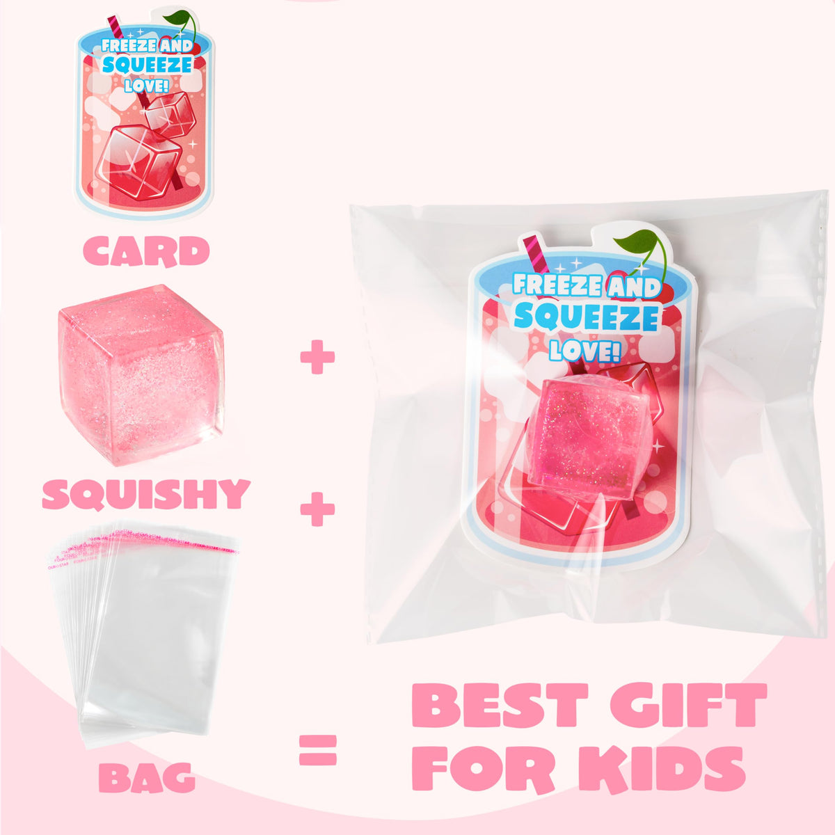 28 Pcs Valentine’s Day Cards with Ice Cube Shaped Malt Sugar Squeeze Balls