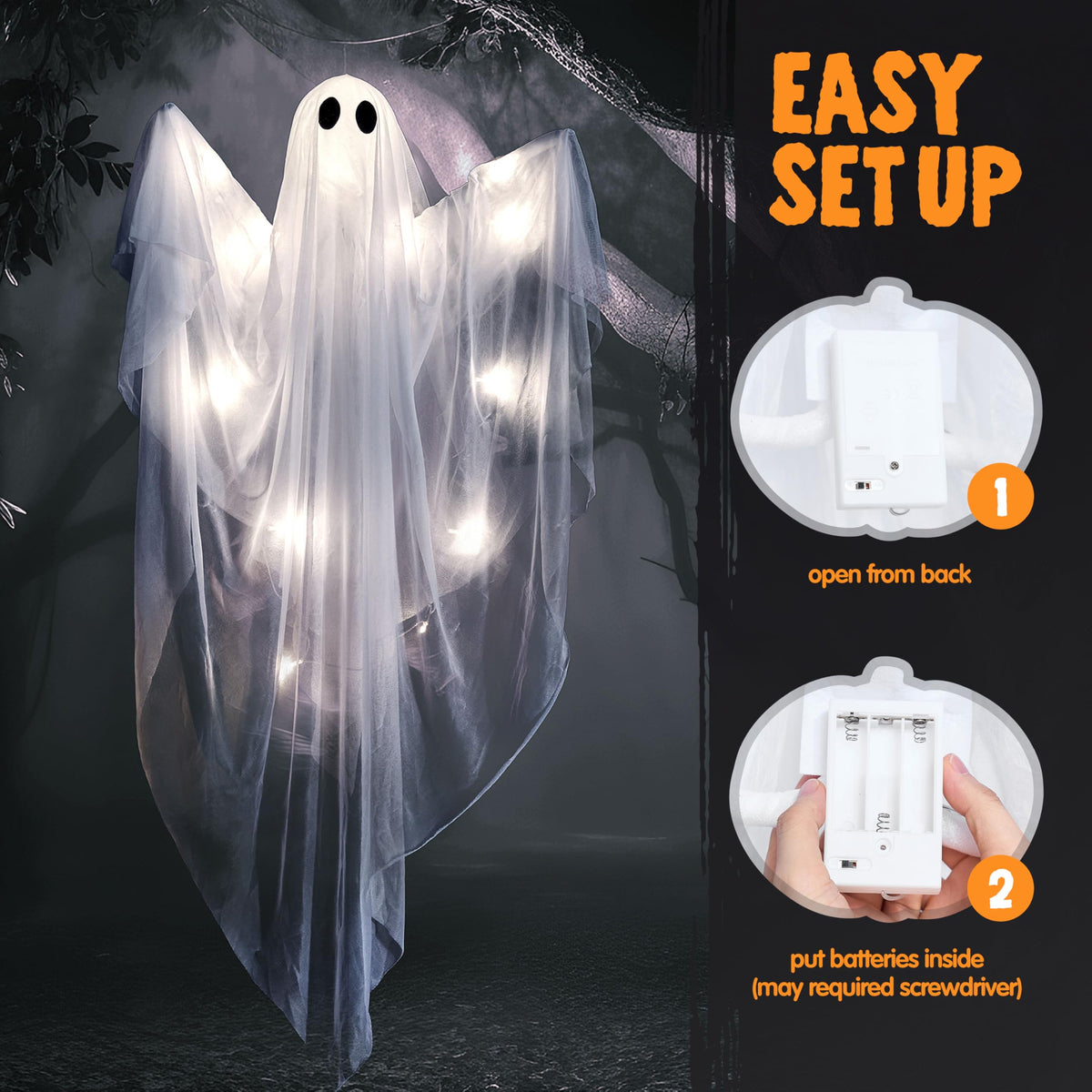 47” Halloween Hanging Light up Ghost