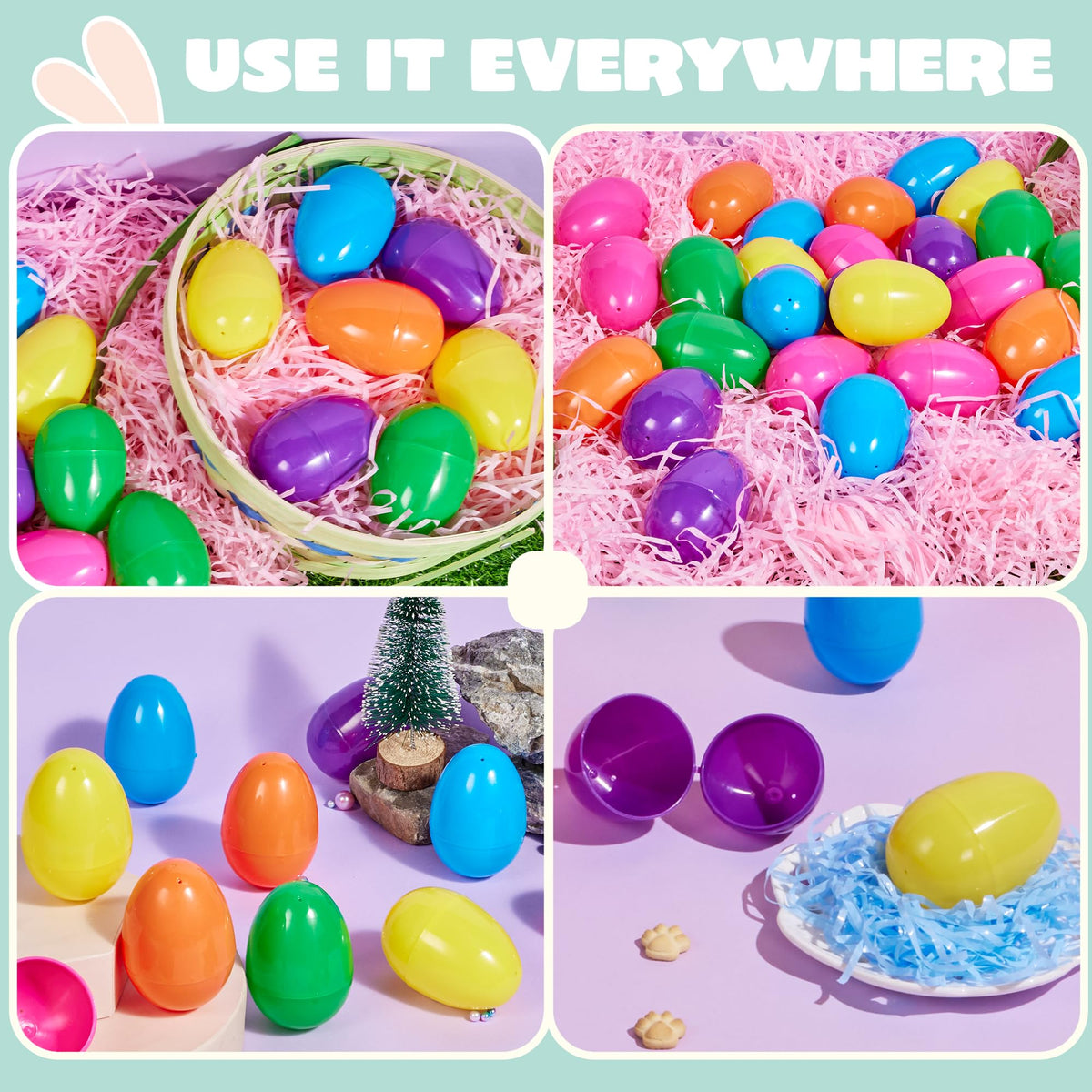 500PCS Fillable Plastic Eggs Empty Colorful Bright Eggshells 3.15"