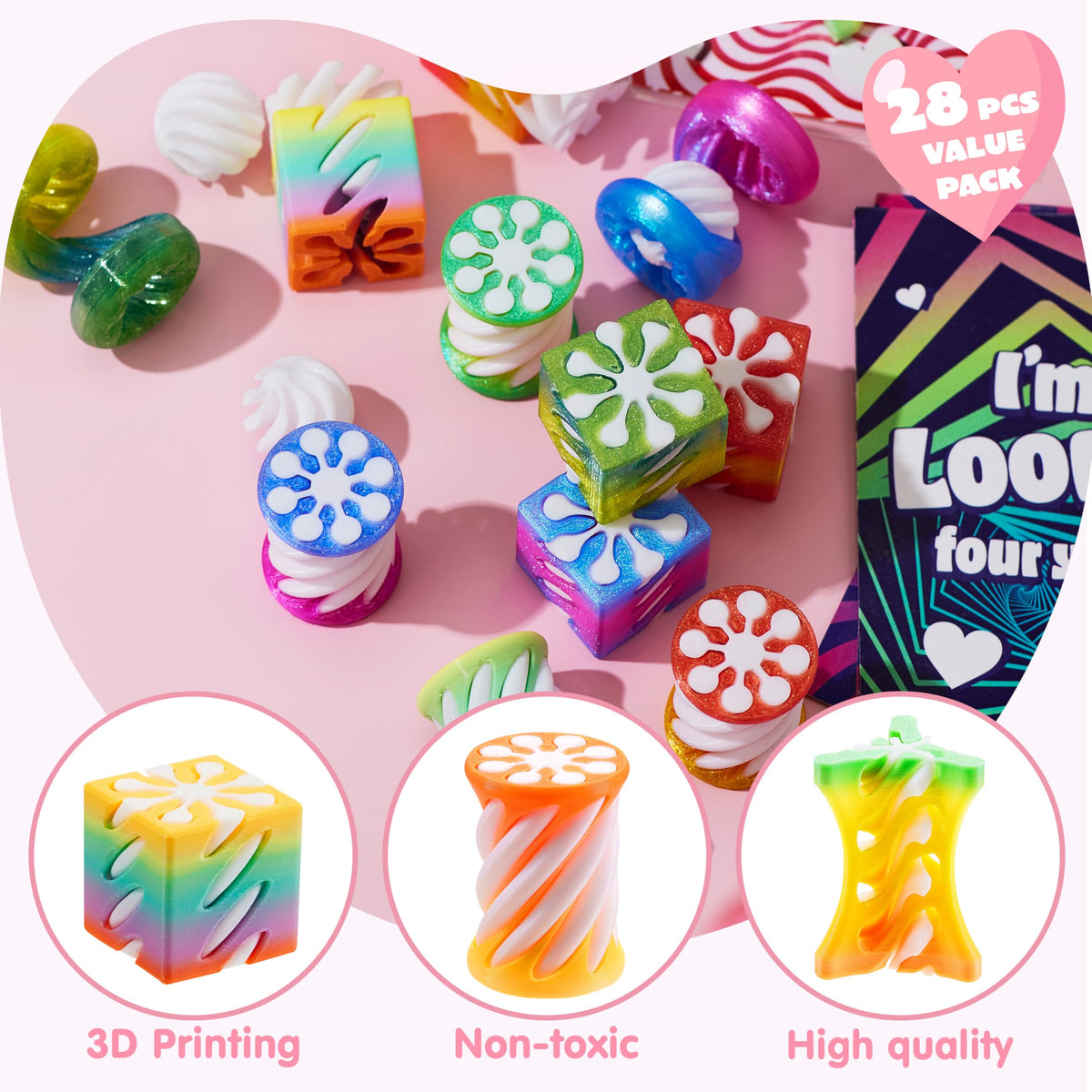 28Pcs Kids Valentine Cards with Impossible Spiral Cone fidget toys