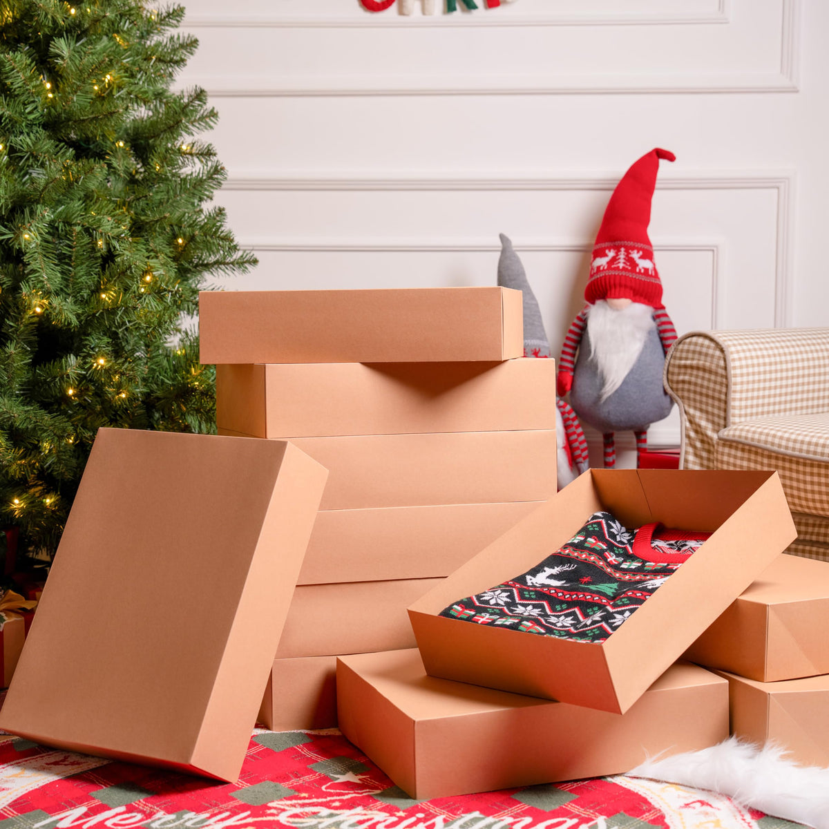 12PCS 17" x 13" x 4" Christmas Large Gift Boxes with Lids for Presents
