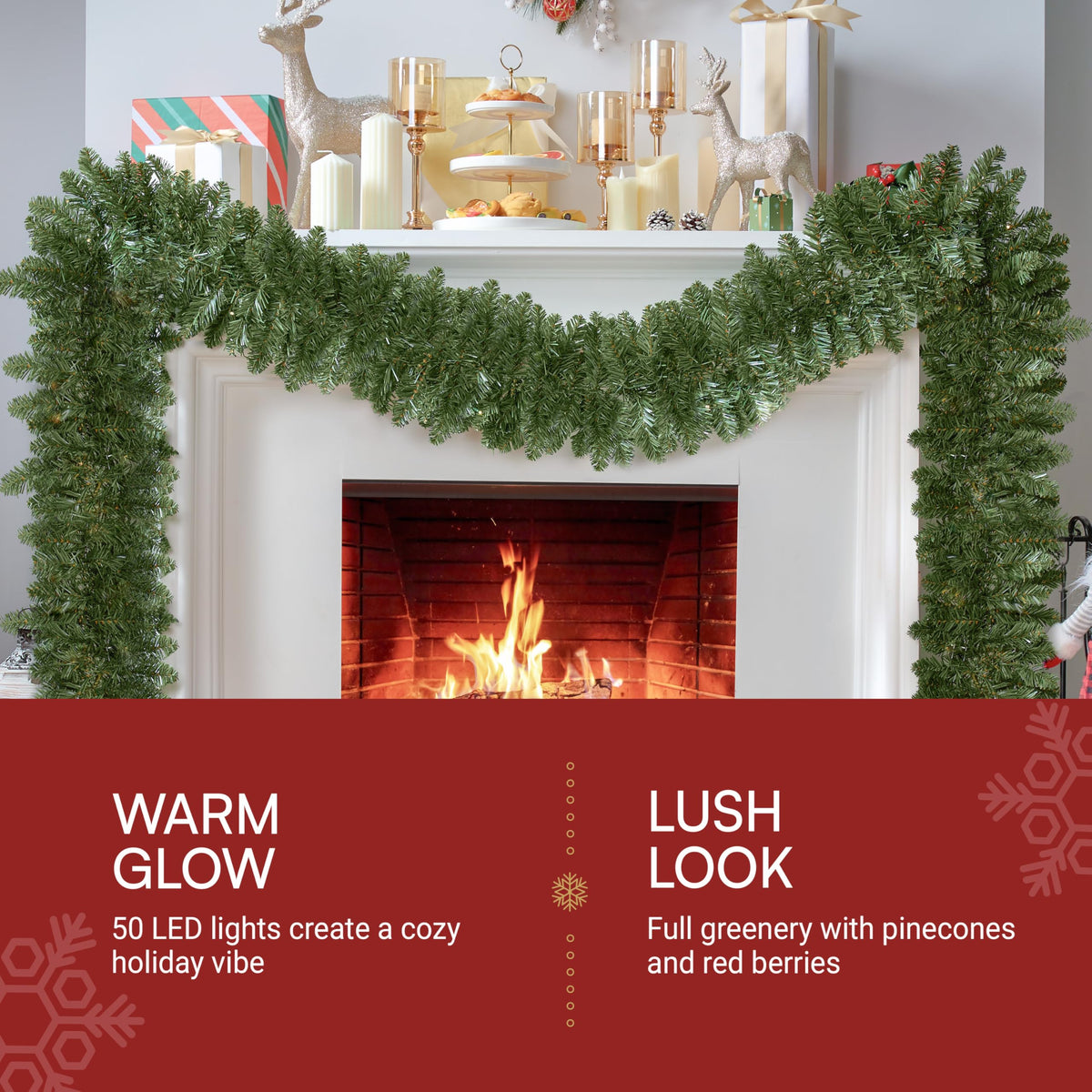9Ft Christmas Garland Prelit with 50 Count Light