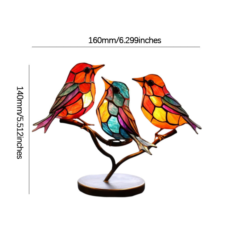 Bird Ornament on Branch, Acrylic Bird Figurine for Bedroom Decor, Colorful Desk Accessories, Living Room Decor for Shelf