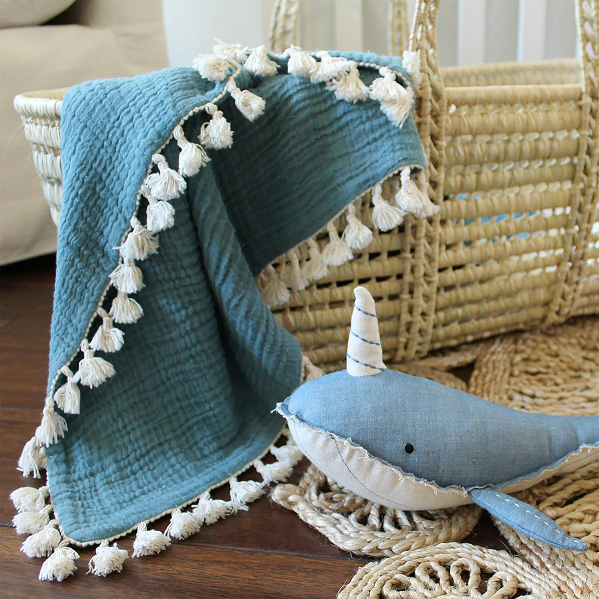 6-Layer Cotton Muslin Baby Blanket (Riverstone Blue)