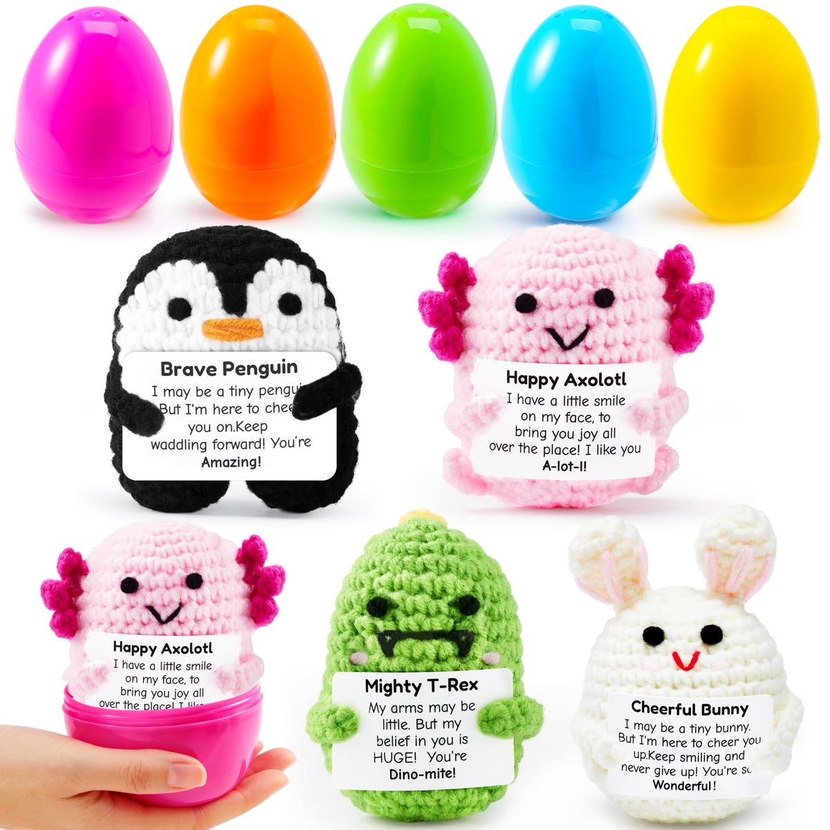 5 Pcs Jumbo Prefilled Easter Eggs with Crochet Toys for Egg Hunt, Party Favors & Classroom Prizes