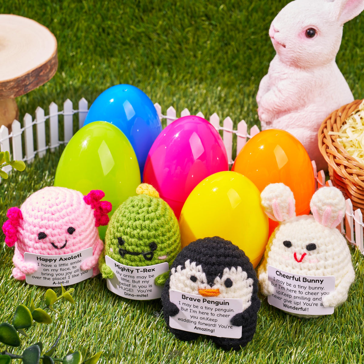 5 Pcs Jumbo Prefilled Easter Eggs with Crochet Toys for Egg Hunt, Party Favors & Classroom Prizes