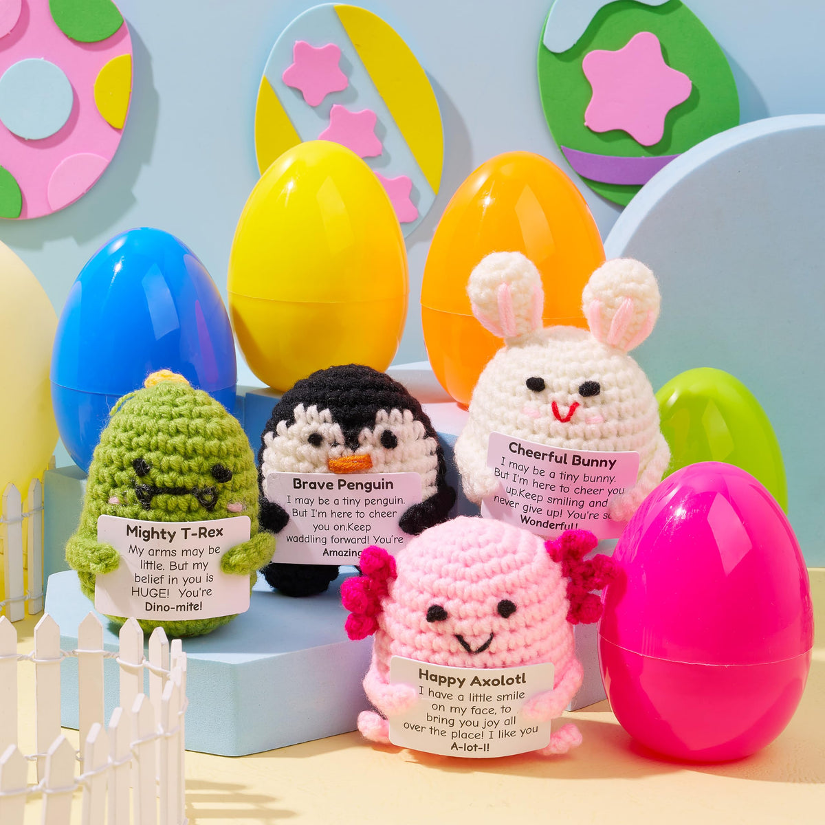 5 Pcs Jumbo Prefilled Easter Eggs with Crochet Toys for Egg Hunt, Party Favors & Classroom Prizes