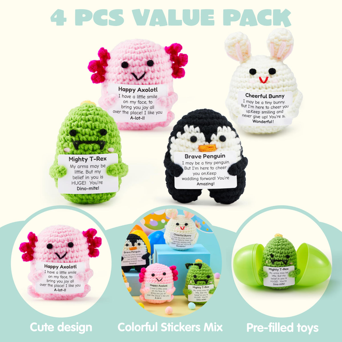 5 Pcs Jumbo Prefilled Easter Eggs with Crochet Toys for Egg Hunt, Party Favors & Classroom Prizes